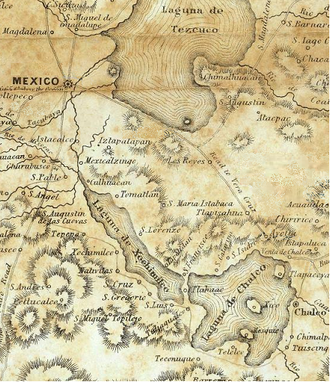 mappa del lago di xochimilco risalente al 1847. lago ancora privo dei suo