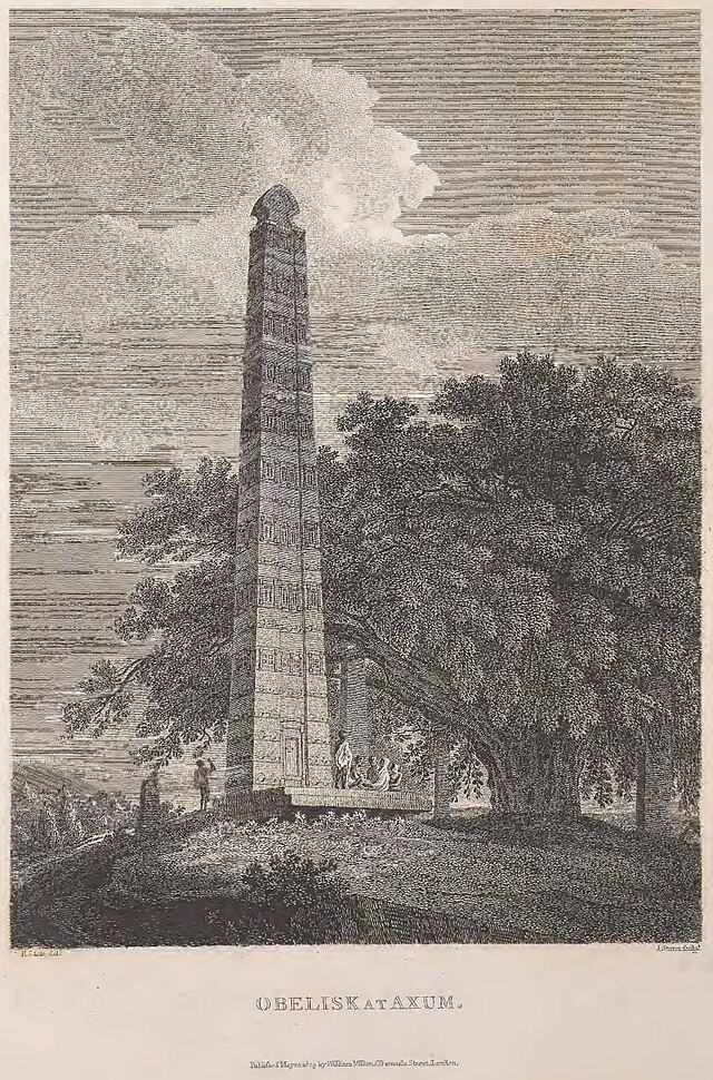 Immagine dell’obelisco di Axum in Etiopia, 1809 – Wikimedia Commons